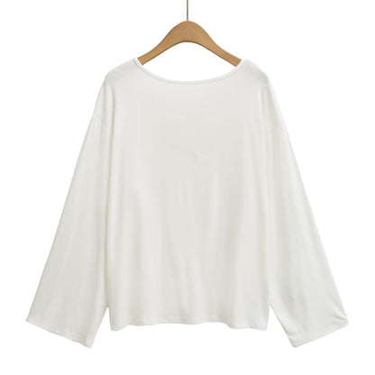 Open Back Tee with Boat Neckline and Extended Sleeves