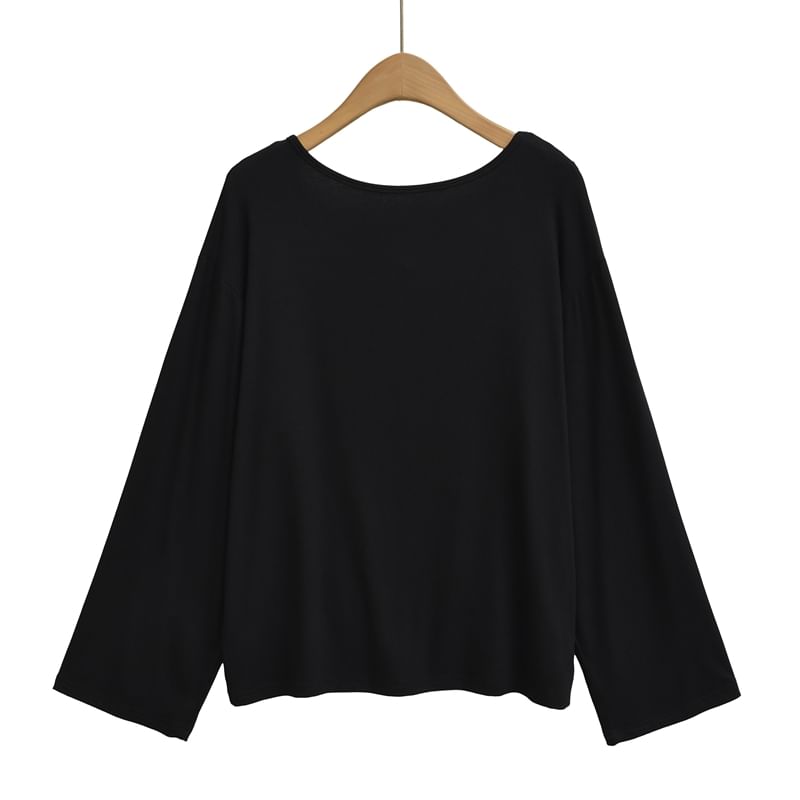 Open Back Tee with Boat Neckline and Extended Sleeves