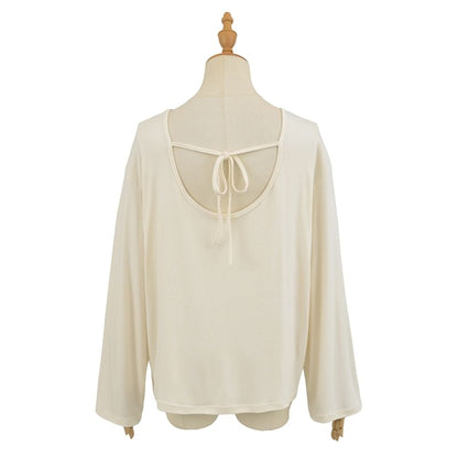 Open Back Tee with Boat Neckline and Extended Sleeves