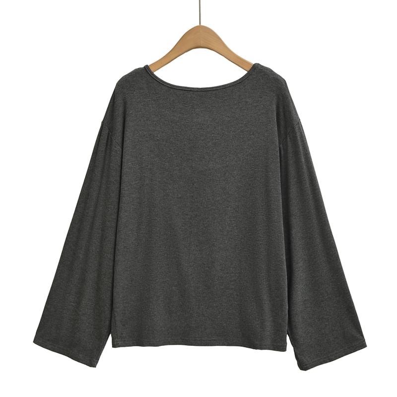 Open Back Tee with Boat Neckline and Extended Sleeves