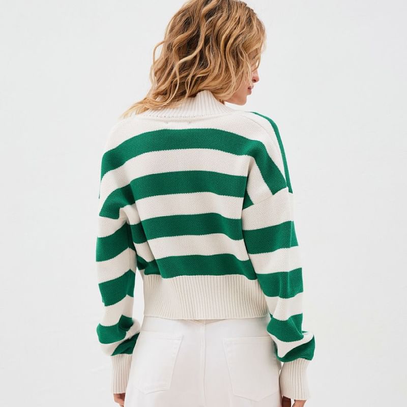 V-Neck Striped Crop Cardigan