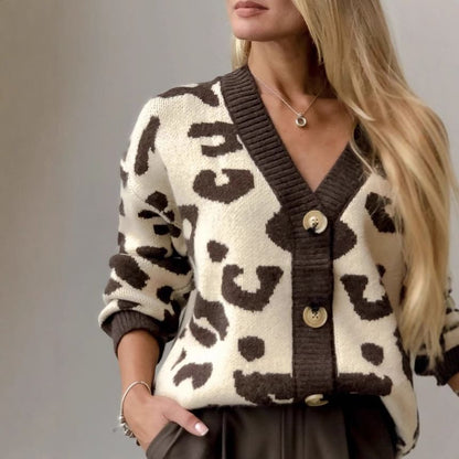V-Neck Leopard Print Cardigan
