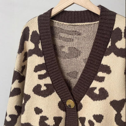 V-Neck Leopard Print Cardigan