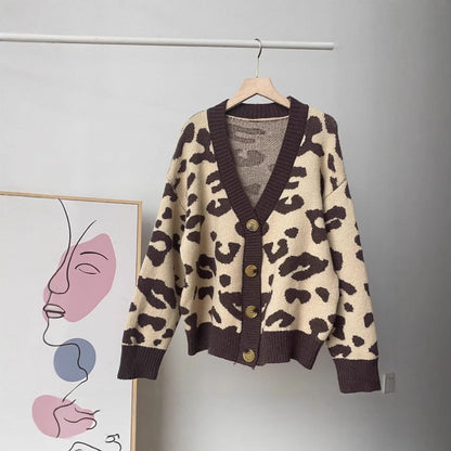 V-Neck Leopard Print Cardigan
