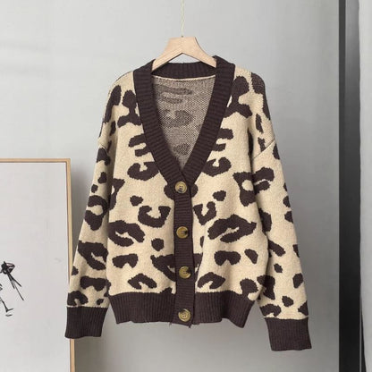 V-Neck Leopard Print Cardigan