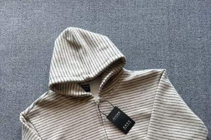 Striped Hooded Zip-Up Cardigan