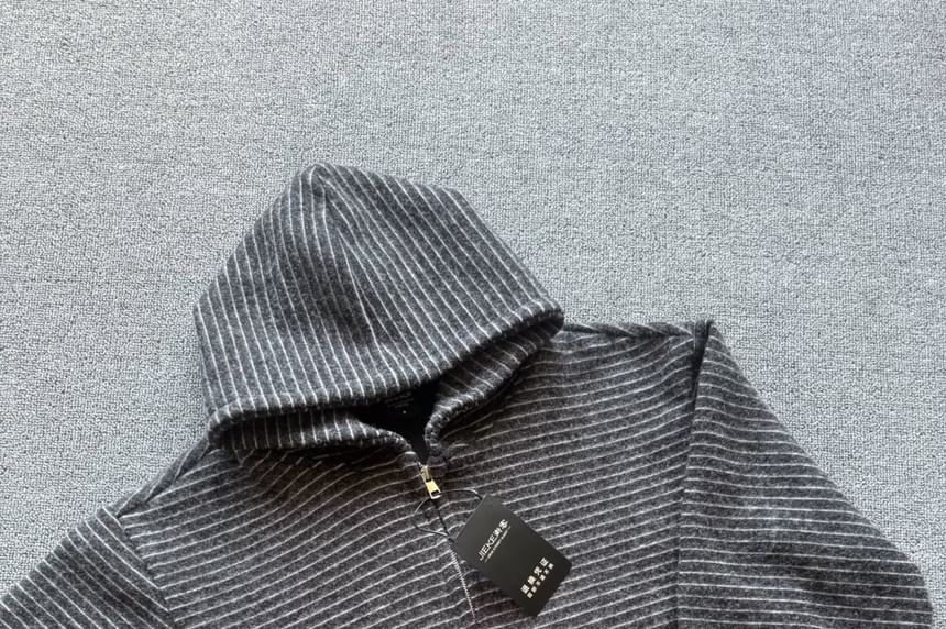 Striped Hooded Zip-Up Cardigan