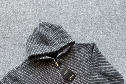 Striped Hooded Zip-Up Cardigan