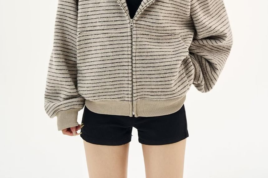 Striped Hooded Zip-Up Cardigan