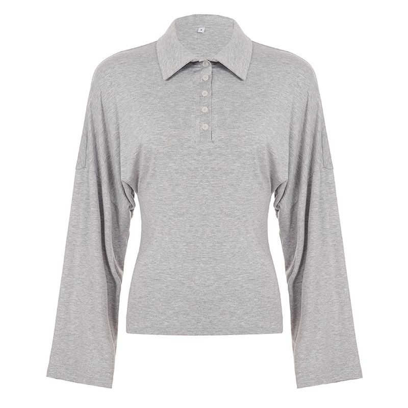 Slim-Fit V-Neck Polo Top with Long Sleeves