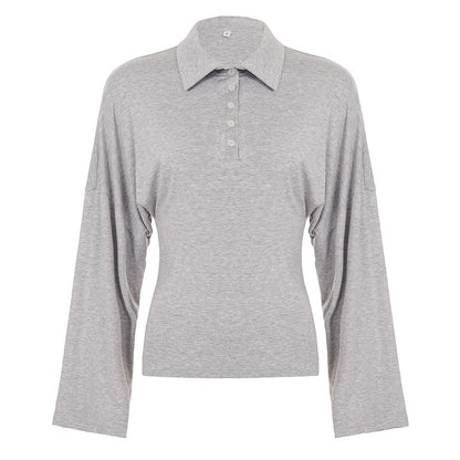 Slim-Fit V-Neck Polo Top with Long Sleeves