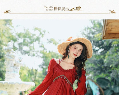 Long Sleeve V-Neck Ruffle Tiered Maxi A-Line Dress / Patterned Fringe Hooded Cape / Set