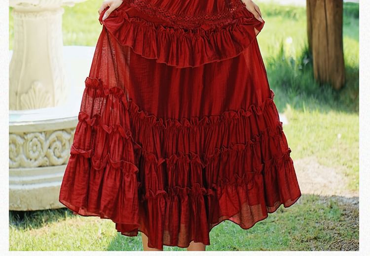 Long Sleeve V-Neck Ruffle Tiered Maxi A-Line Dress / Patterned Fringe Hooded Cape / Set