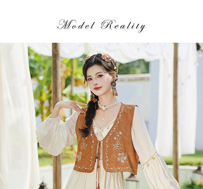 Long Sleeve V-Neck Sequin Panel Midi A-Line Dress