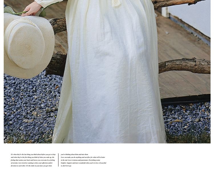 Long Sleeve V-Neck Sequin Panel Midi A-Line Dress