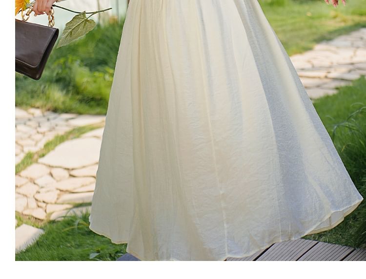 Long Sleeve V-Neck Sequin Panel Midi A-Line Dress