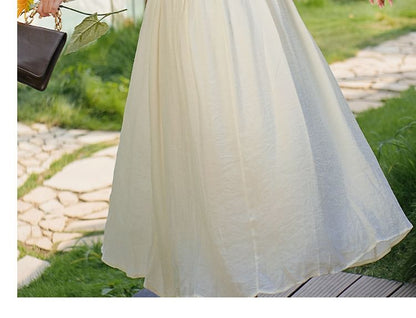 Long Sleeve V-Neck Sequin Panel Midi A-Line Dress