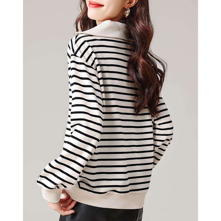 Striped Half-Zip Sweatshirt with Collared Neckline