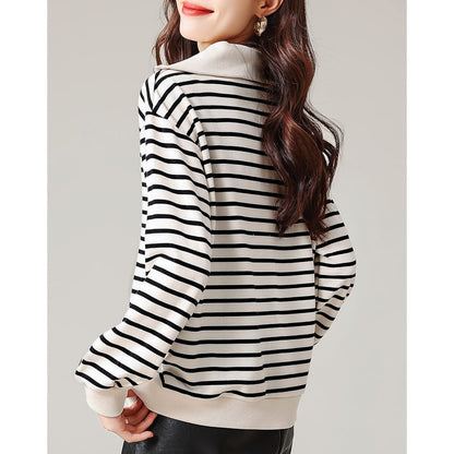 Striped Half-Zip Sweatshirt with Collared Neckline