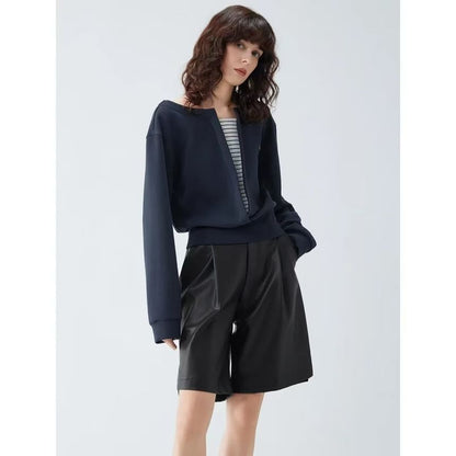 Mock Two-Piece Sweatshirt with Striped Panel Detail