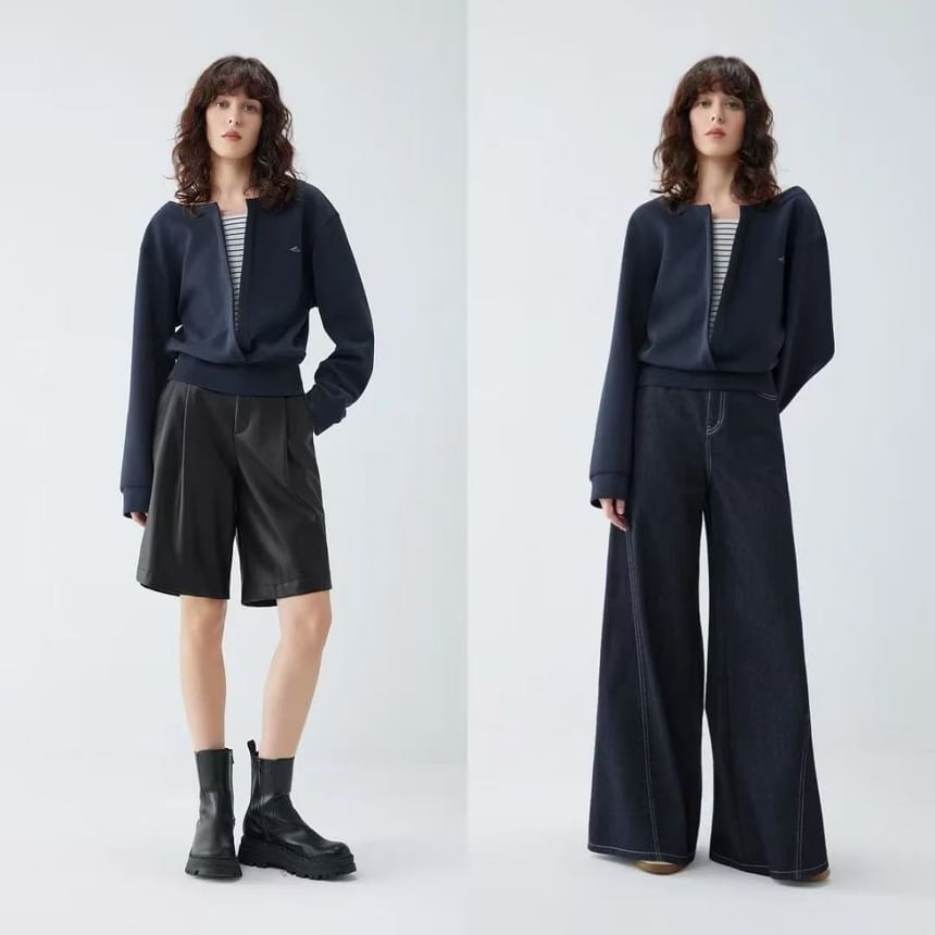 Mock Two-Piece Sweatshirt with Striped Panel Detail