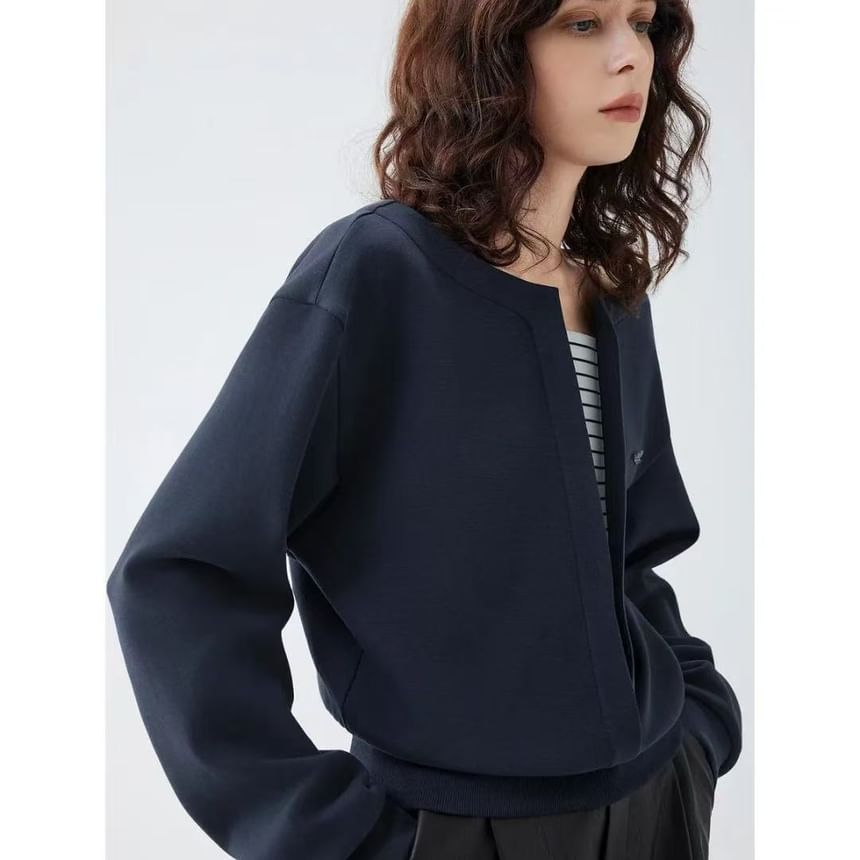 Mock Two-Piece Sweatshirt with Striped Panel Detail