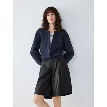 Mock Two-Piece Sweatshirt with Striped Panel Detail