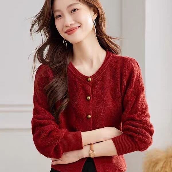 Round Neck Plain Cropped Cardigan
