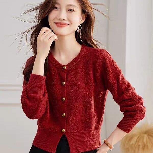 Round Neck Plain Cropped Cardigan