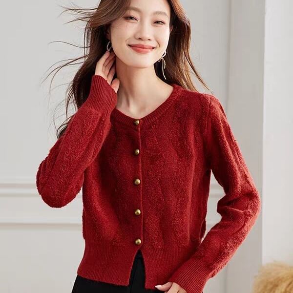 Round Neck Plain Cropped Cardigan