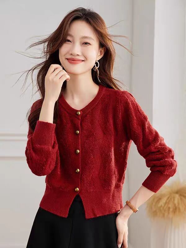 Round Neck Plain Cropped Cardigan