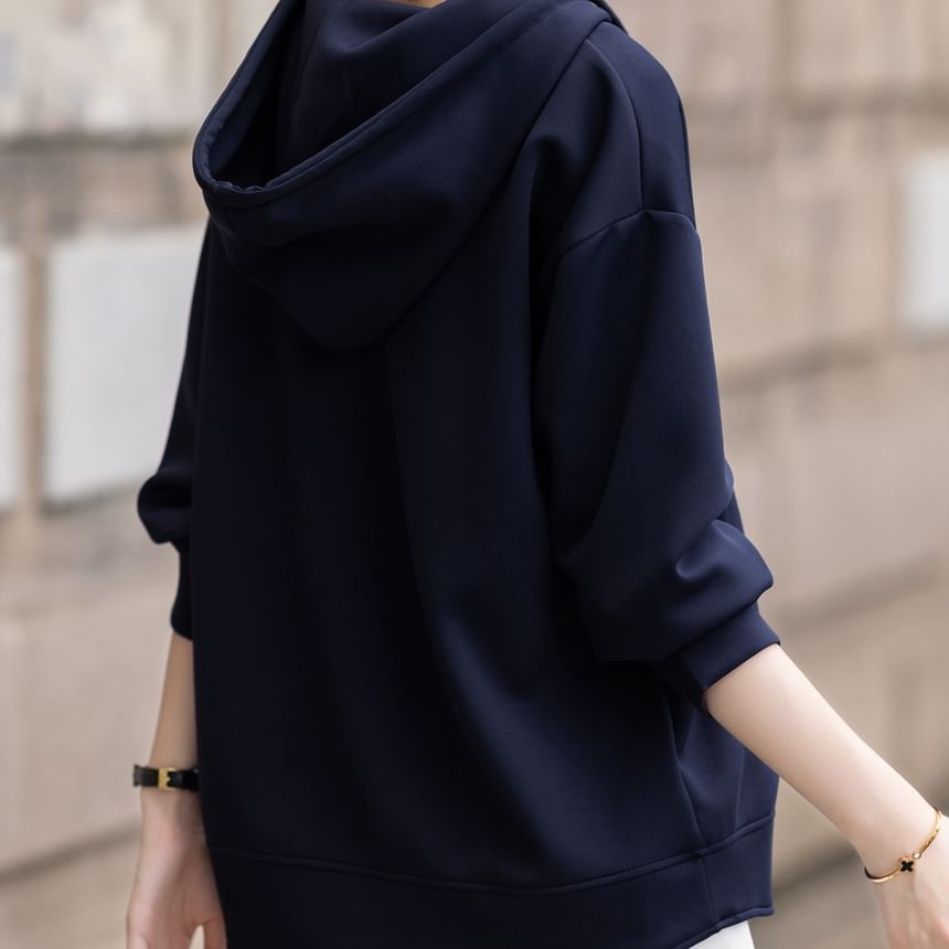 Drawstring Half-Zip Hooded Sweatshirt in Solid Color