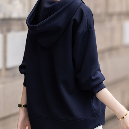 Drawstring Half-Zip Hooded Sweatshirt in Solid Color