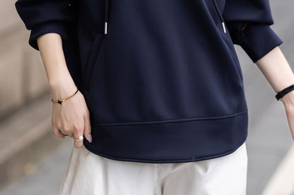 Drawstring Half-Zip Hooded Sweatshirt in Solid Color