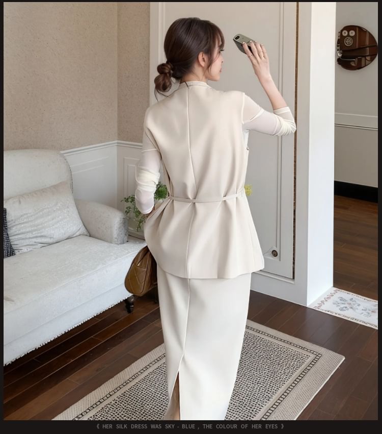 Vest & Slim Tee & High Waist Midi H-Line Skirt Three-Piece Set