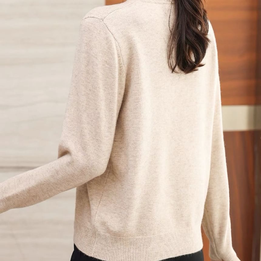Ribbed Knit Top with Mandarin Collar and Frog Button Long Sleeves