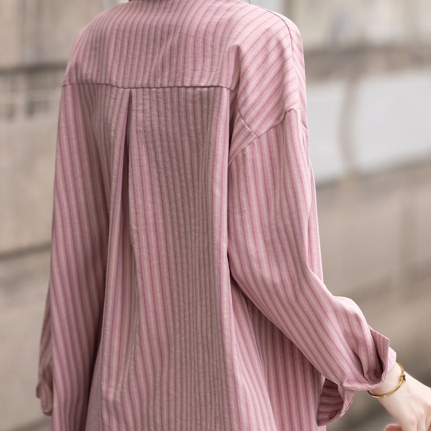 Striped Long-Sleeve Shirt with Pocket Detailing