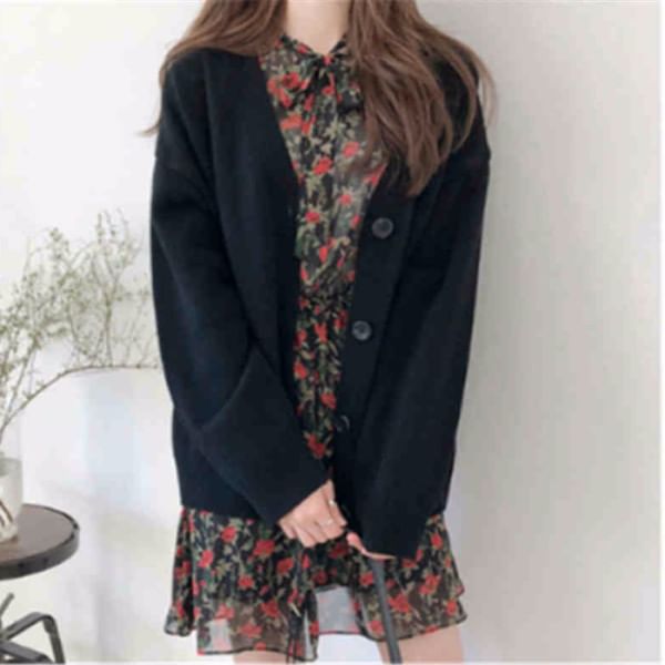 V-Neck Plain Cardigan