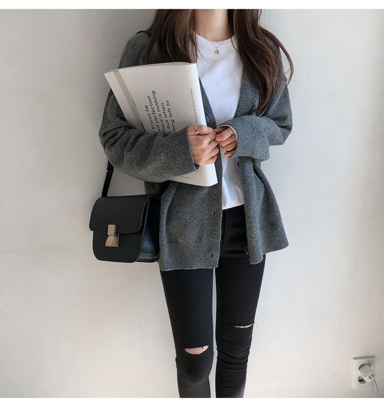 V-Neck Plain Cardigan