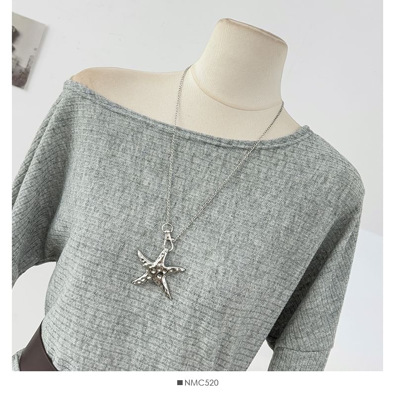 Boat-Neck Loose-Fit Knit Top with Long Sleeves
