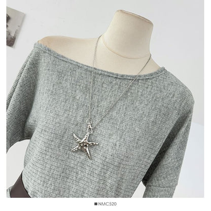 Boat-Neck Loose-Fit Knit Top with Long Sleeves