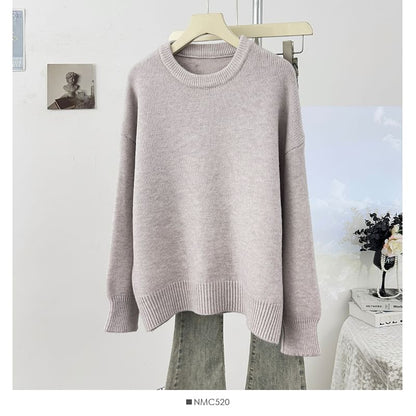 Crew-Neck Loose-Fit Pullover Sweater with Long Sleeves