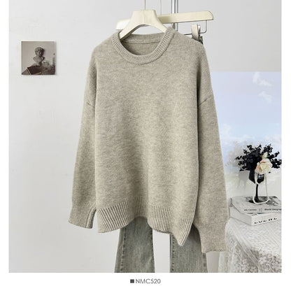 Crew-Neck Loose-Fit Pullover Sweater with Long Sleeves