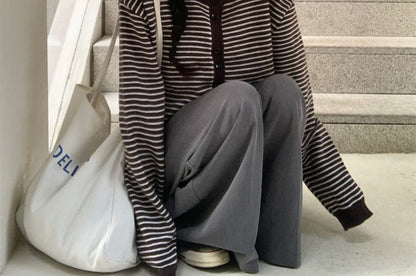 Round Neck Striped Cardigan