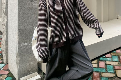 Round Neck Striped Cardigan