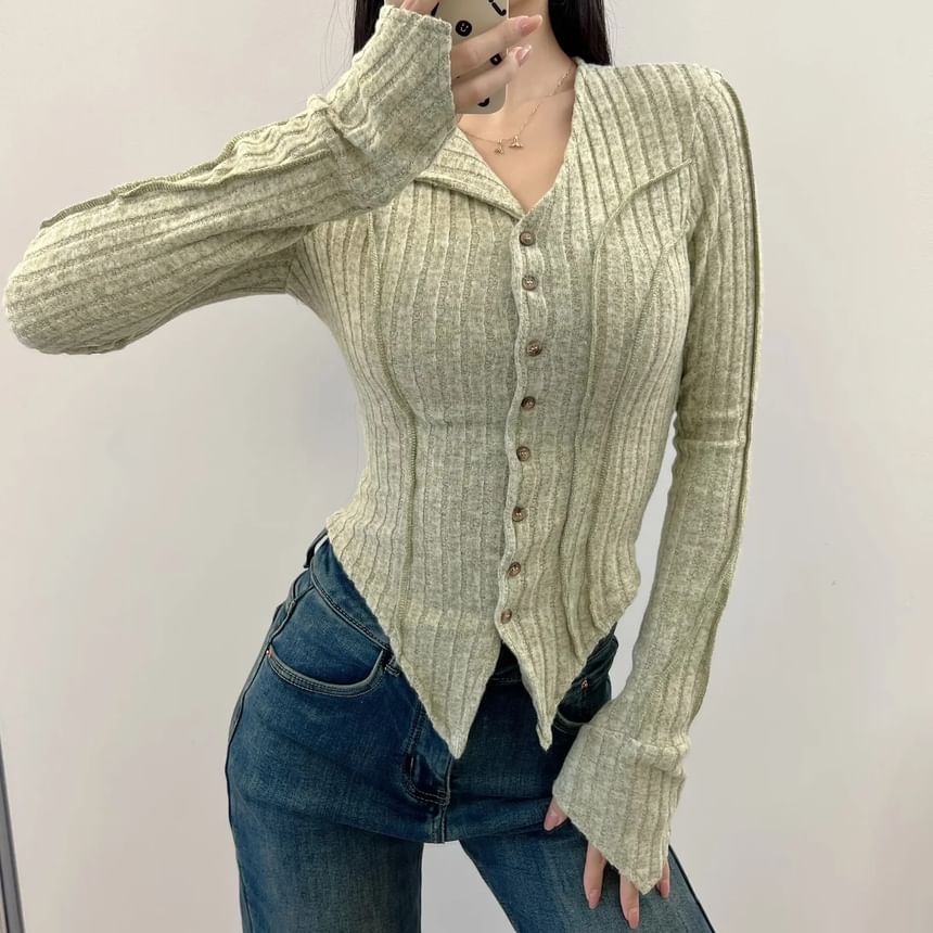 Asymmetrical Button-Up Plain Crop Cardigan