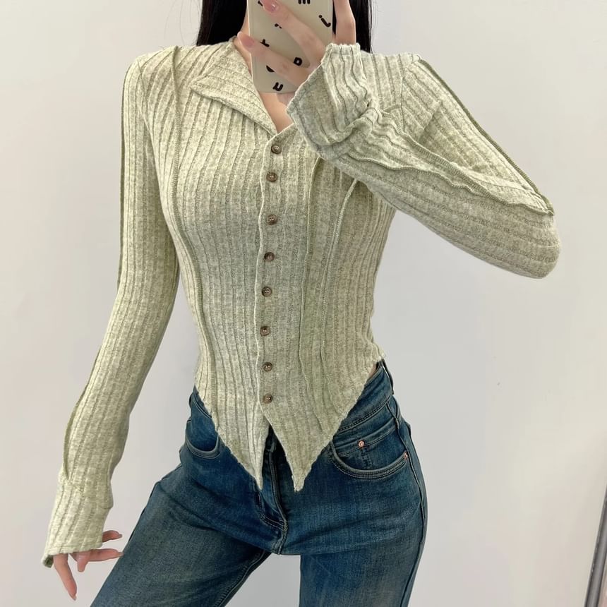 Asymmetrical Button-Up Plain Crop Cardigan