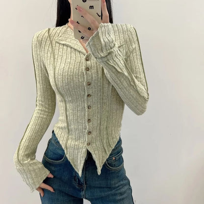 Asymmetrical Button-Up Plain Crop Cardigan