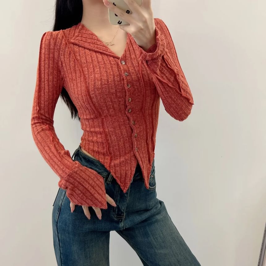 Asymmetrical Button-Up Plain Crop Cardigan