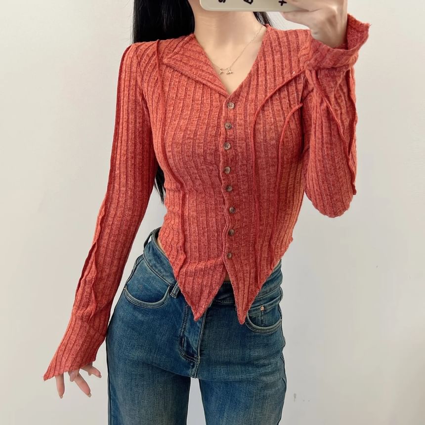 Asymmetrical Button-Up Plain Crop Cardigan